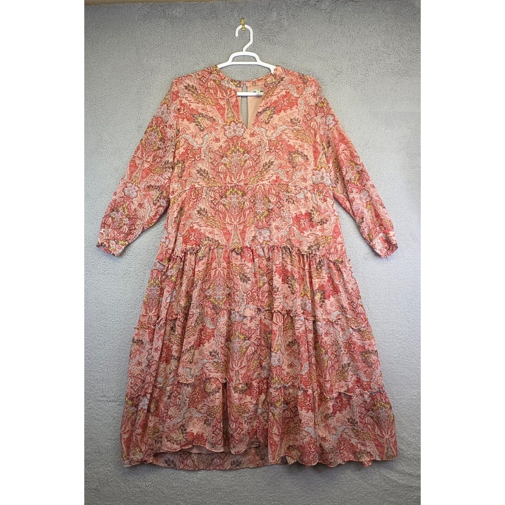 Wonderly Maxi Dress Womens 2X Pink Tiered Boho Peasant Cottagecore Milkmaid‎
